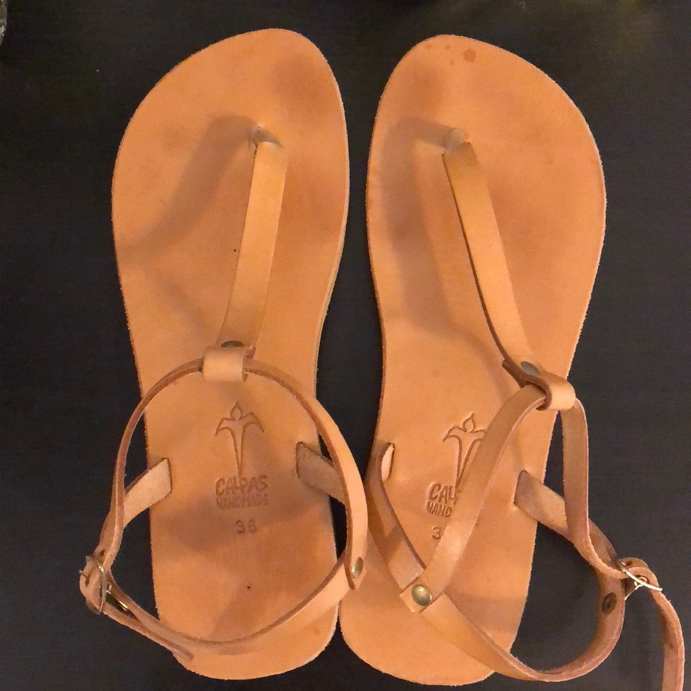 Grecian leather t-strap sandals